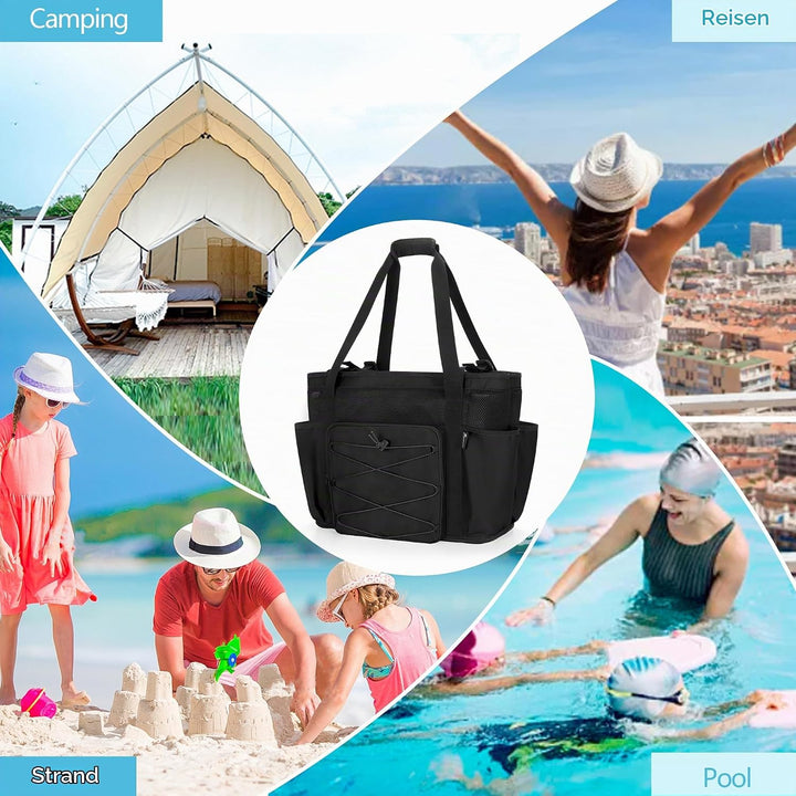 Fasrom Strandtasche XXL mit Reissverschluss unten, badetasche Gross | Mit Trennsystem mit 2 Schichte