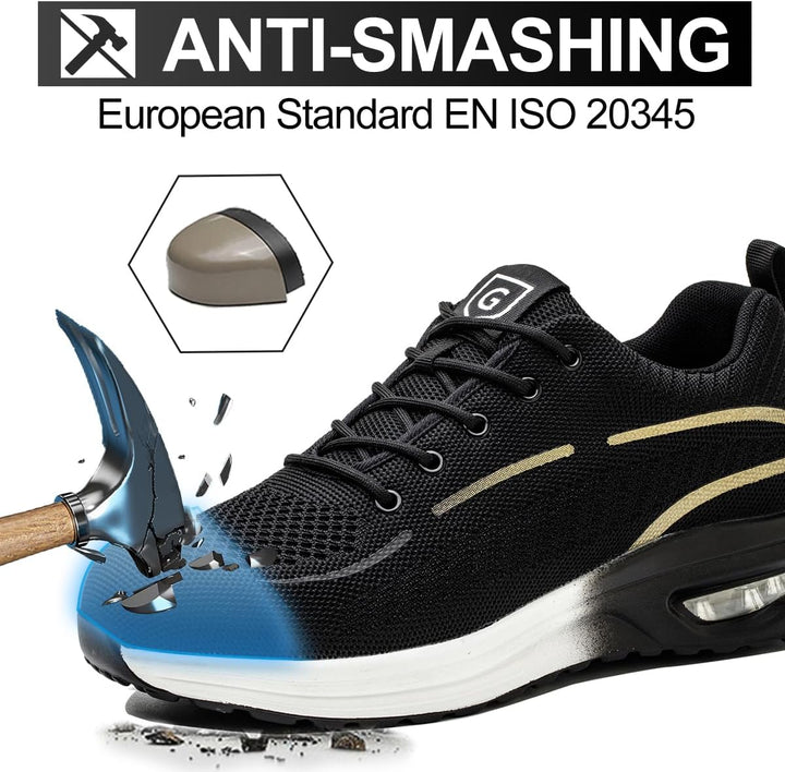 YEKOYIOO Sicherheitsschuhe Herren Damen Arbeitsschuhe mit Stahlkappe Sneaker Schutzschuhe 38 EU Gold