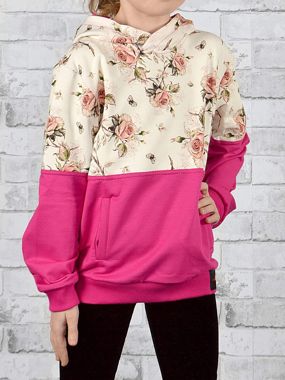KMISSO Mädchen Hoodie mit Rosenmuster Kapuzenpullover Kinder Sweater Blumen Floral – Zweifarbig, Bau