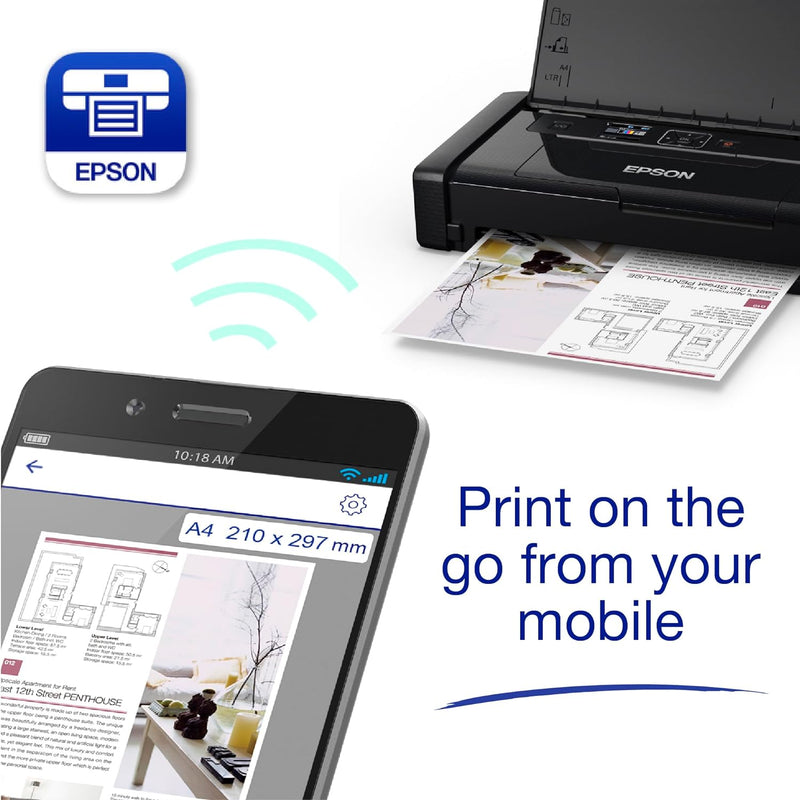 Epson WorkForce WF-110W tragbarer Tintenstrahldrucker (DIN A4, WiFi Direct, Drucker, mobiles Drucken