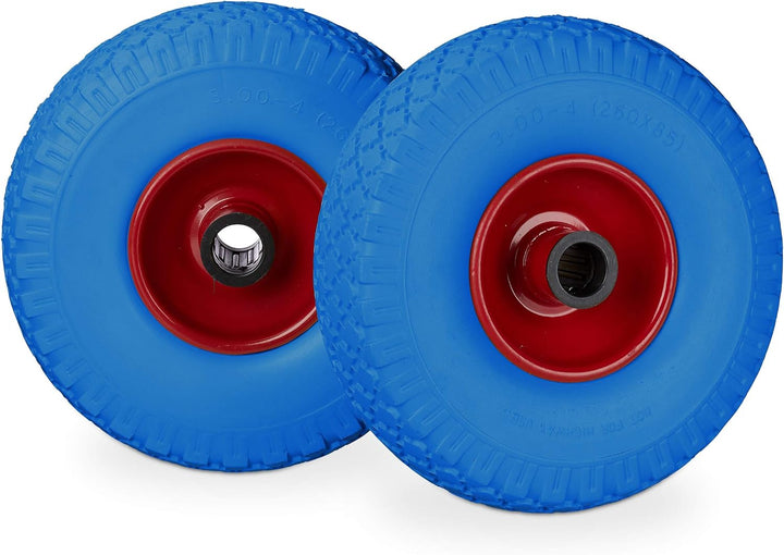 4 x Sackkarrenrad im Set, pannensicher, 3.00-4 Vollgummireifen, Stahlfelge, 25 mm Achse, 100 kg, 260