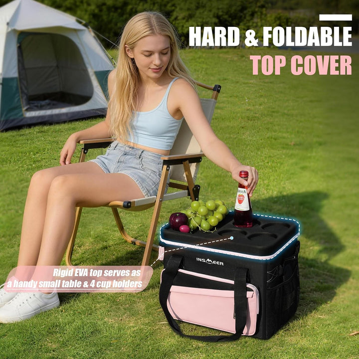 INSMEER Grosse Kühltasche für 40L/55 Dosen, Faltbar, mit Hart Deckel Rosa, Rosa