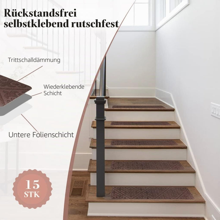 Arthome 15Stk rutschfeste Treppenstufen, Selbstklebende Treppenstufen-Teppiche, rutschfeste Treppenm