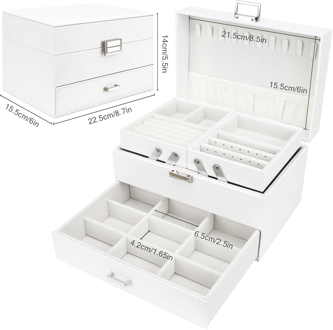 Schmuckkasten, Schmuckkästchen mit Schubladen für Damen Mädchen, PU-Leder Jewelry Box Schmuckbox Sch