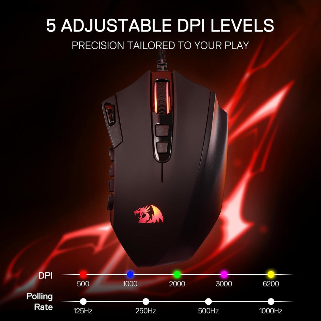 Redragon M921 MMO Gaming-Maus, 12400 DPI hochpräzise kabelgebundene RGB-Maus mit 18 programmierbaren