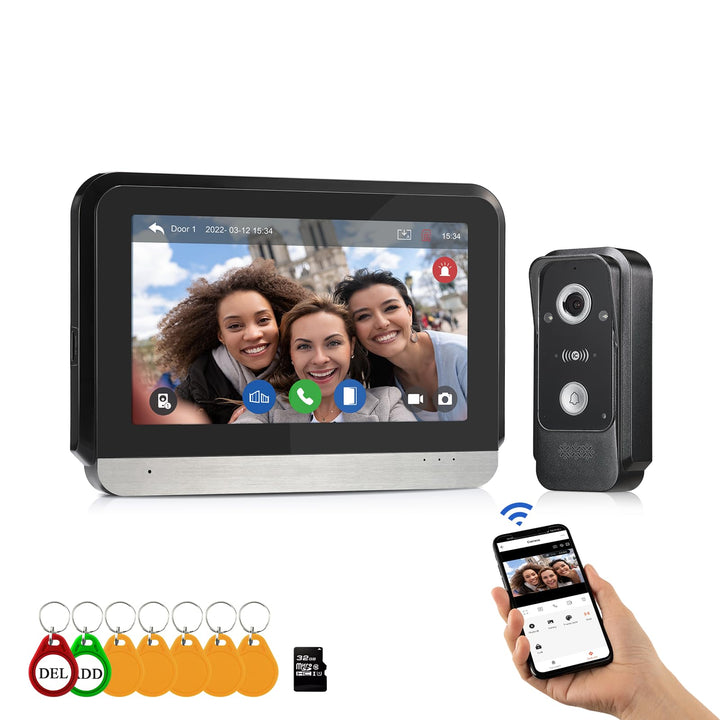 7 Zoll WiFi Verkabelte Video-Türklingelanlage mit Monitor, Unterstützung Zwei-Wege-Intercom Tuya APP