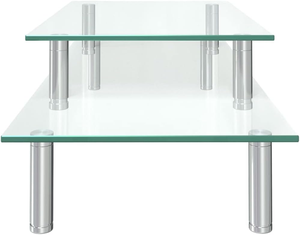 Monitorständer 2-stufig transparentes Glas mit Edelstahl, höhenverstellbar und neigbar, ideal für Bü