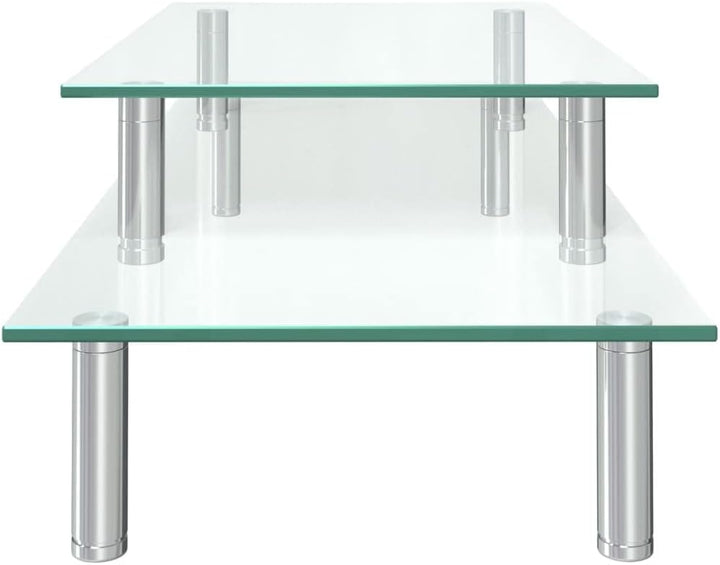 Monitorständer 2-stufig transparentes Glas mit Edelstahl, höhenverstellbar und neigbar, ideal für Bü