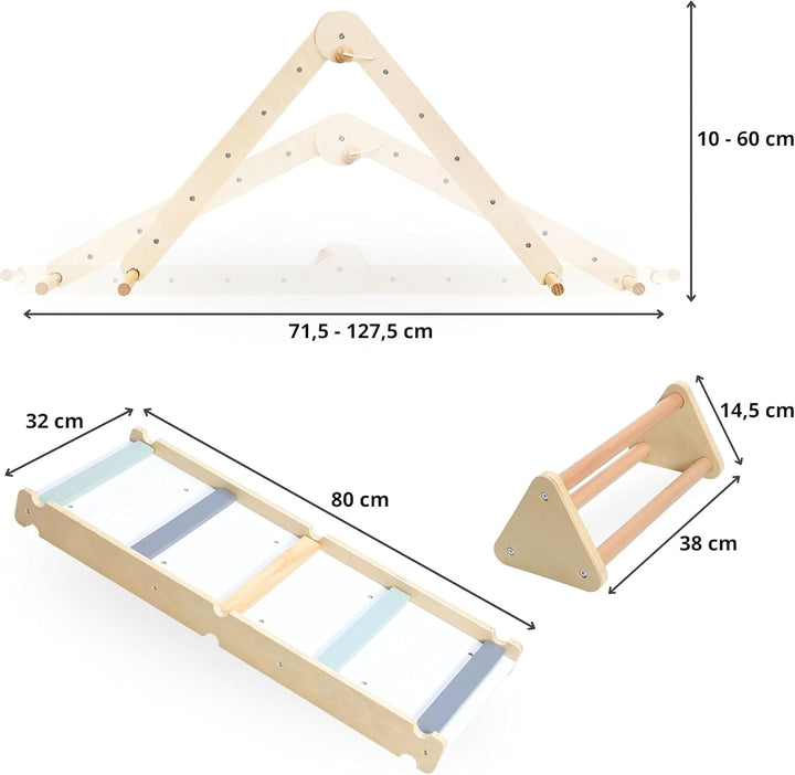 Mamabrum Holzspielplatz für Kinder – Klettergerüst, Dreieck, Leiter & Balancierpfad – 3-in-1 Multifu