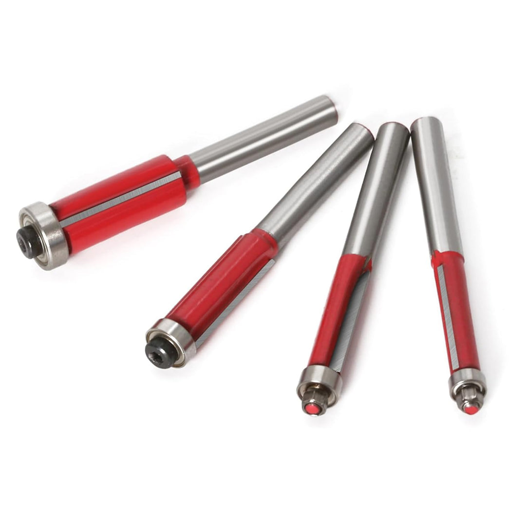 4 Stück Bündigfräser 6mm Schaft, Bündigfräser Fräser Set, Doppelseitiger Fräser mit Lagern, Holzschn