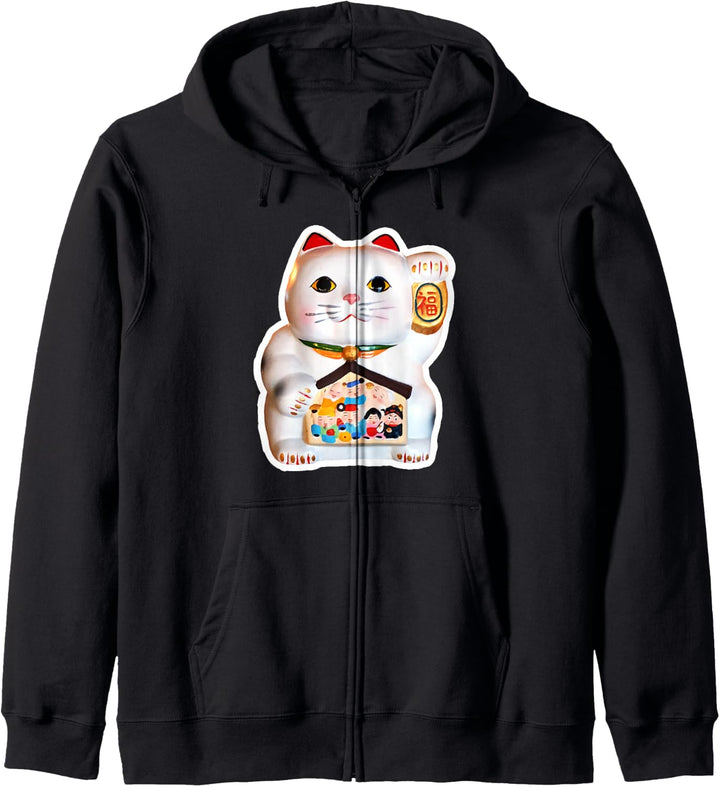 Winkekatze Maneki Neko Lucky Cat Meditation Glücks Katze Kapuzenjacke