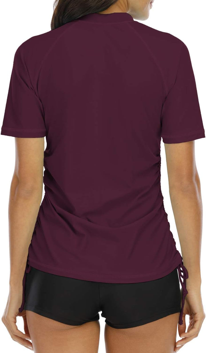Halcurt UV Shirt Damen Kurzarm Rash Guard 1/4 Zip UPF 50+ Badeshirt Bademode Schnell Trocknender Sch