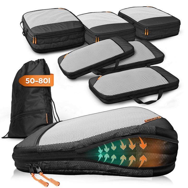 Packing Cubes Set für Koffer und Rucksack [7-teilig] mit Wäschebeutel - mehr Platz im Koffer oder Ba