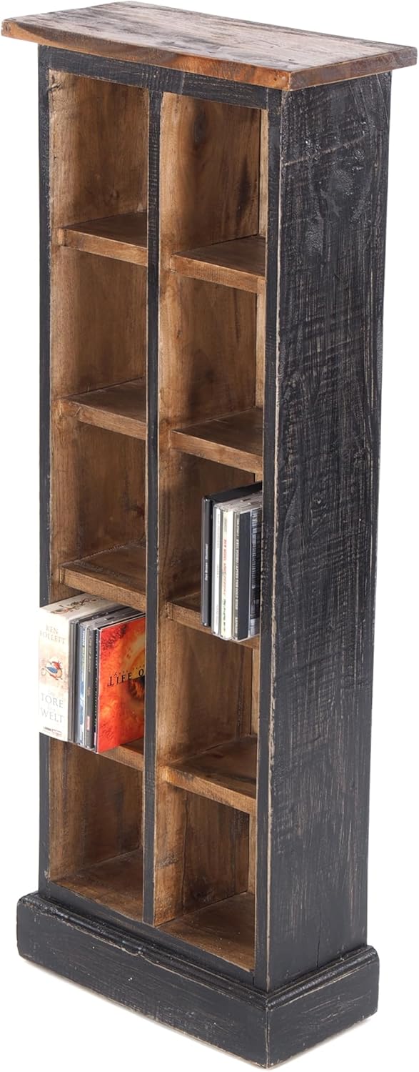 DESIGN DELIGHTS RUSTIKALES CD &amp; BÜCHERREGAL Nature | 94x36x17 cm (HxBxT), Recyclingholz | Holzregal