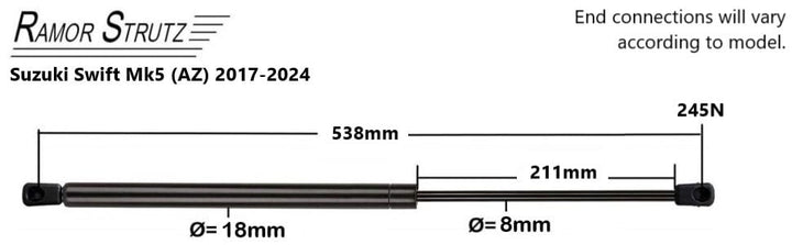 2x Gasfeder Dämpfer Heckklappe Kompatibel mit Suzuki Swift Mk5 2017-2024 AZ. Gasdruckfeder Heckklapp
