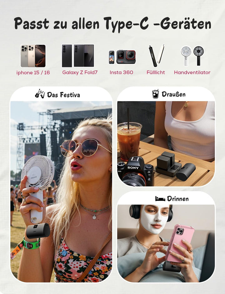 LISEN Mini Powerbank USB C für Galaxy, 6800mAh 22,5W Power Bank Klein Aber Stark, Integrierter Faltb
