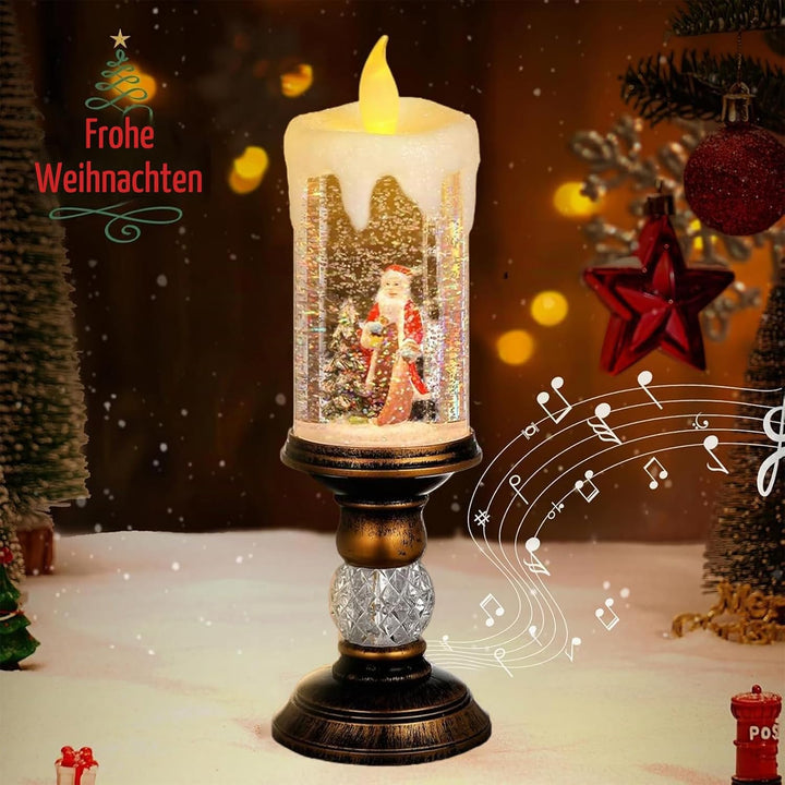 Weihnachtliche Schneekugeln, Laterne Kerzenförmige Schneelaterne Glitzernde Beleuchtete mit Musik un