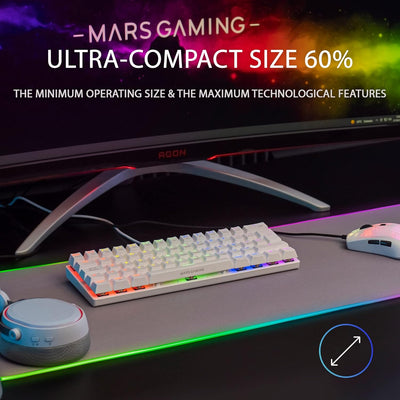 Mars Gaming MK60 Weiss, Mechanische Gaming Tastatur FRGB, Antighosting, Switch Mechanischer Rot, US