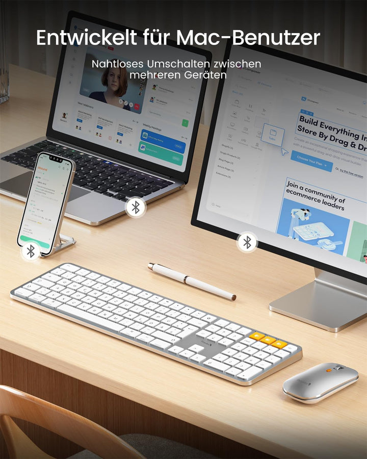 ProtoArc KM100-A Beleuchtet Tastatur Maus Set Kabellos für Mac, Bluetooth QWERTZ Funk Tastatur mit M