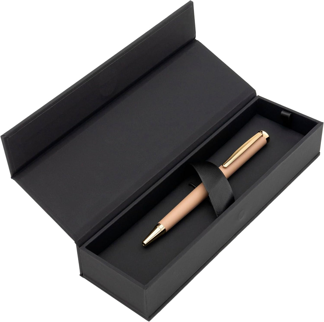 Hugo Boss Sophisticated Kugelschreiber aus Messing in der Farbe Nude Matt, Länge: 13,6cm, Minenfarbe
