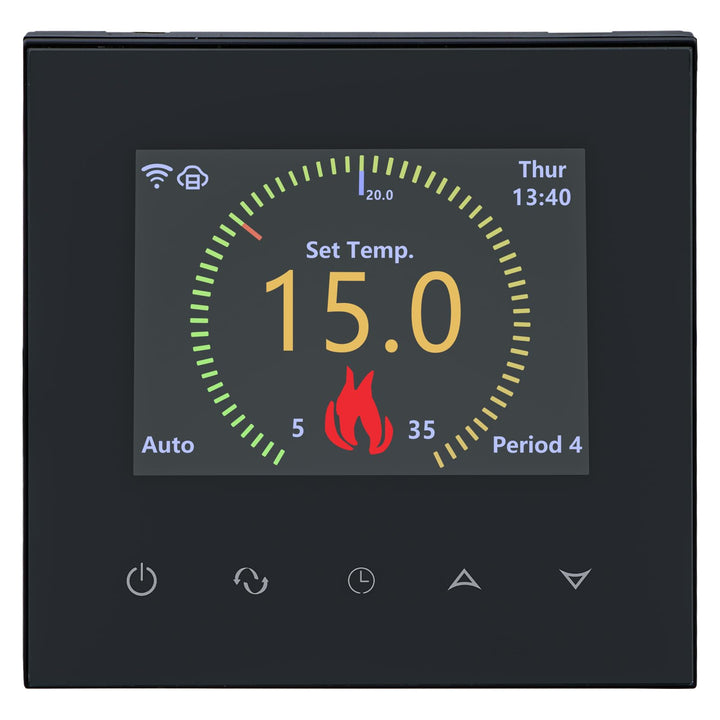 Wengart WiFi Smart Thermostat WG380 für Wasserfussbodenheizung – TFT-Farbdisplay &amp; Touch – 230V 3A –
