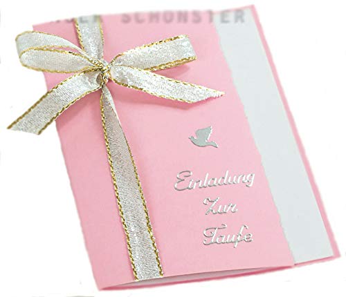 10 x Einladung Einladungskarte Taufe Einladungen KT002 erhältlich (rosa), Rosa