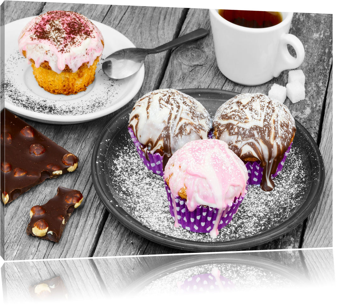 Pixxprint Köstliche Cupcakes als Leinwandbild/Grösse: 100x70 cm/Wandbild/Kunstdruck/fertig bespannt,