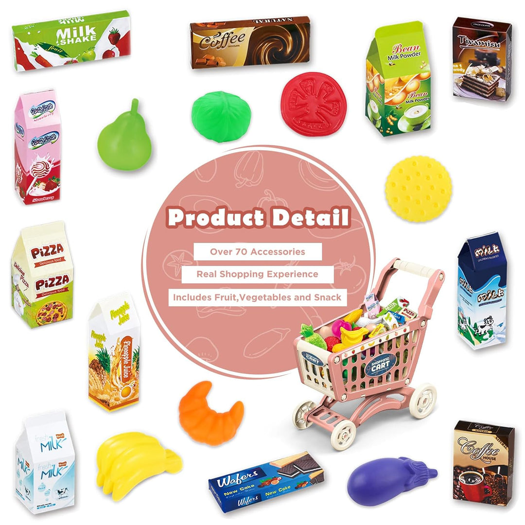 deAO Kinder Einkaufswagen Wagen für Lebensmittel Kleinkinder 65 Lebensmittel Obst Gemüse Pretend Pla