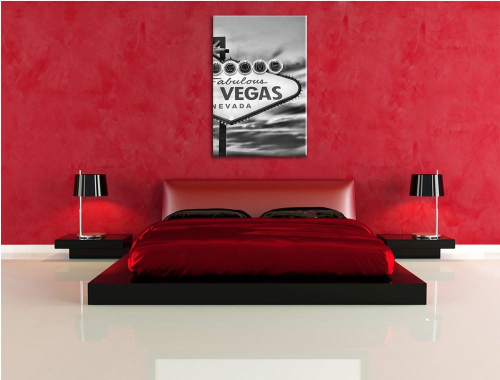 Pixxprint Las Vegas Schild / 100x70cm Leinwandbild bespannt auf Holzrahmen/Wandbild Kunstdruck Dekor