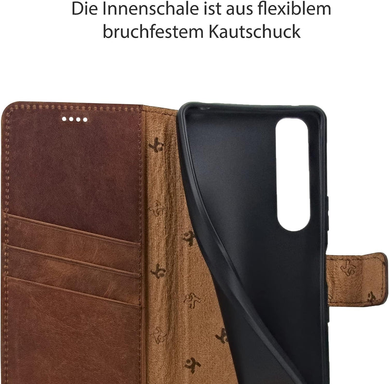Suncase Book-Style Hülle kompatibel mit Sony Xperia 1 III 3 (2021) Leder Tasche (Slim-Fit) Lederhüll