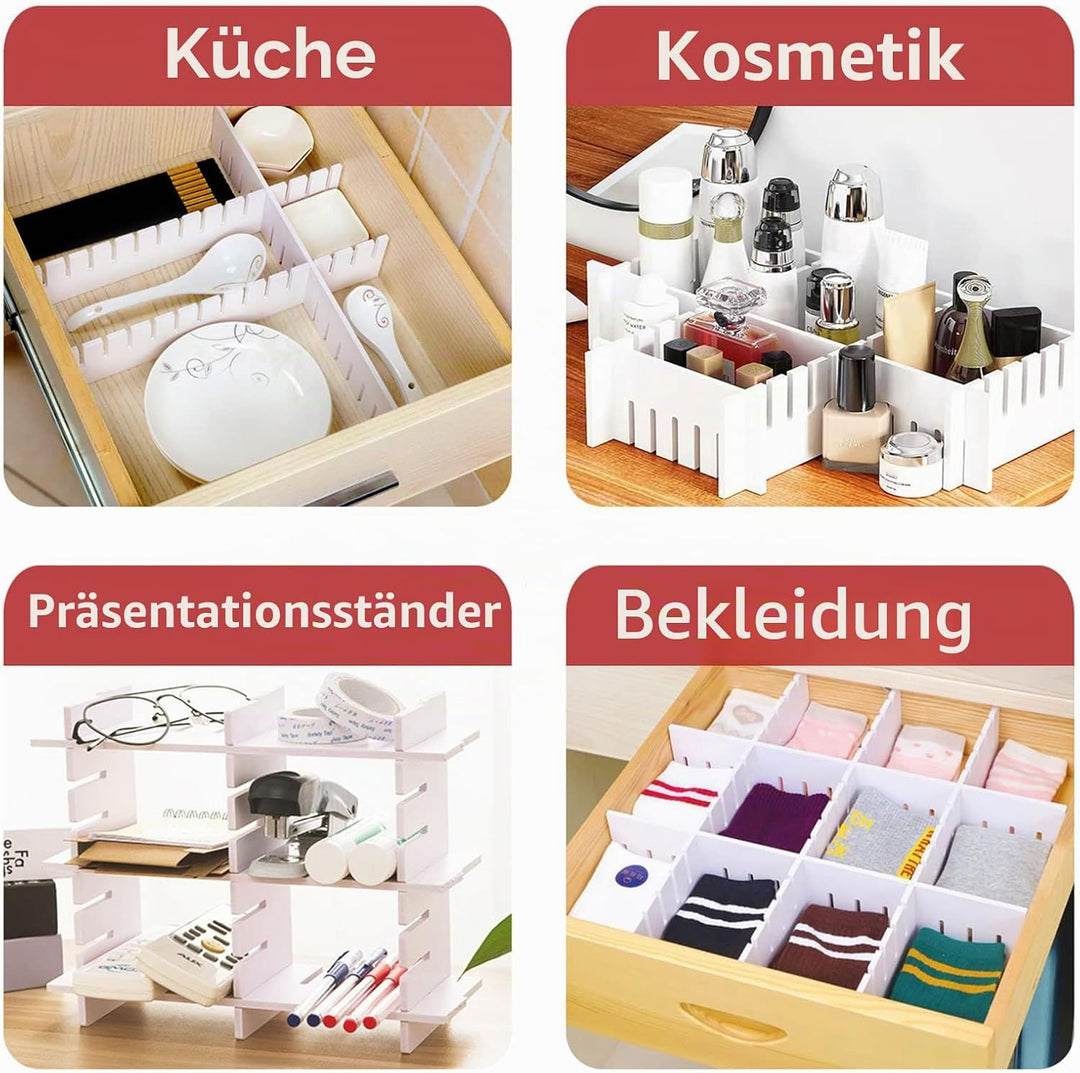 HGYZE Schubladentrenner Verstellbar 9cm Hoch, Schubladenteiler 42cm länge, Weiss Schubladen Organize