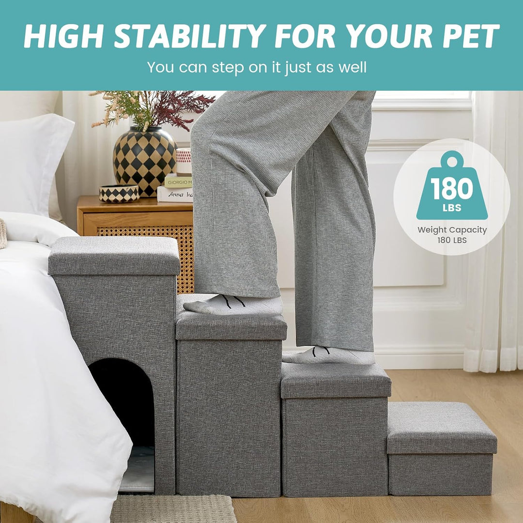 COZY KISS Hundetreppe für Kleine Hunde mit Stauraum und Katzenöffnung, Breite Haustiertreppe Faltbar