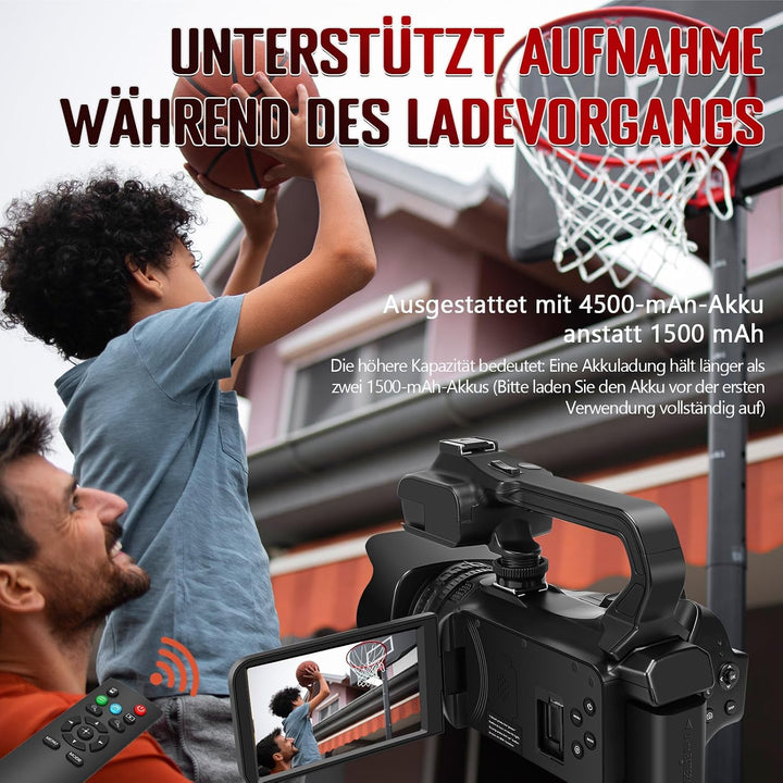Videokamera Camcorder 8K 64MP WiFi Nachtsicht 18X Digitalzoom Vlog Kamera | HD Vlogging Camera mit I