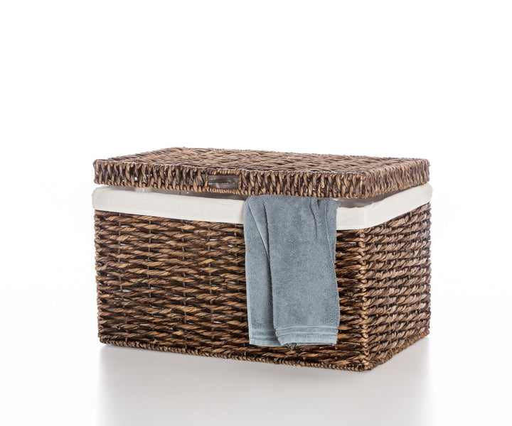 Casa Mina® Wäschetruhe mit Deckel 60 x 36 x 40cm hoch I Atmungsaktive Wäschetruhe geflochten aus 100