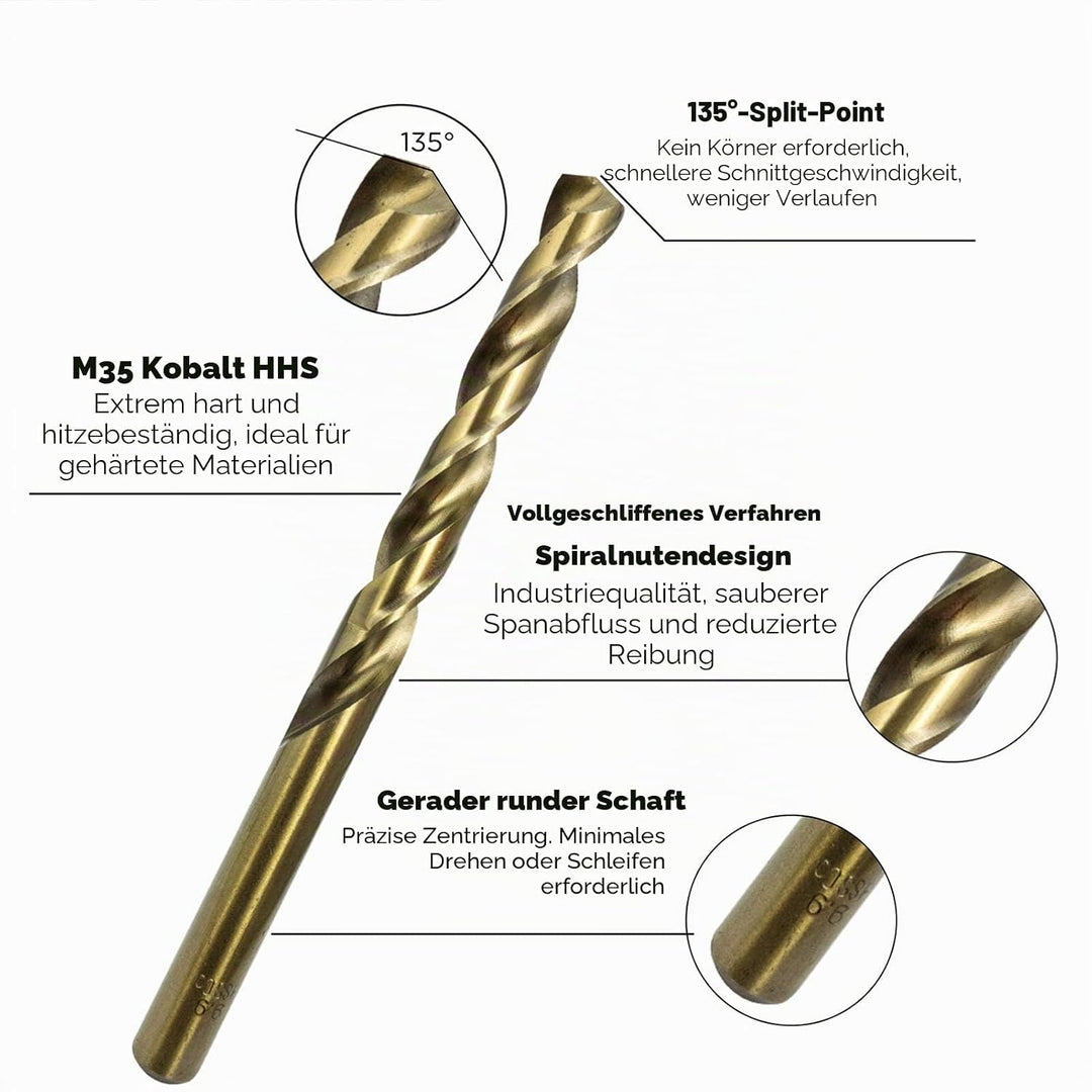 NORTOOLS 91 Stück HSS M35 Kobalt 5% vollständig geschliffene Bohrer DIN338 mit 135 ° Split Point 1,0
