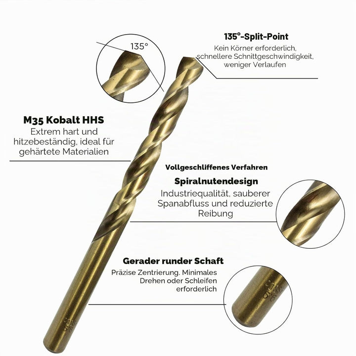 NORTOOLS 91 Stück HSS M35 Kobalt 5% vollständig geschliffene Bohrer DIN338 mit 135 ° Split Point 1,0