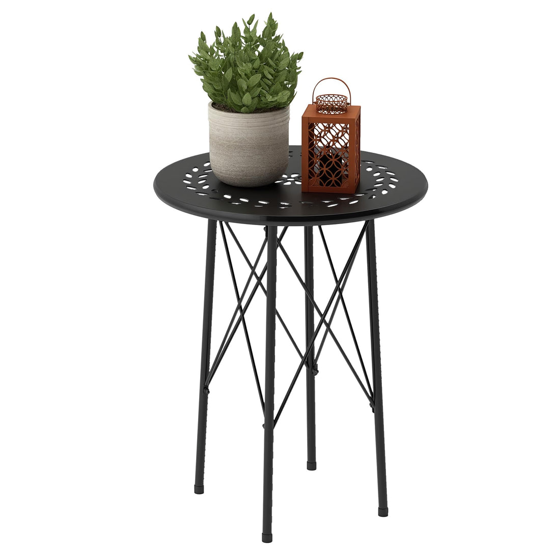 Outsunny Gartentisch Ø40 x 50cm, Wetterfest Balkontisch aus Stahl, Beistelltisch mit Blumendesign Sc