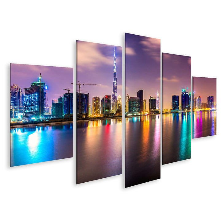 islandburner Bild auf Leinwand Dubai Skyline In Der Abenddämmerung Uae Bilder Wandbilder Poster Lein