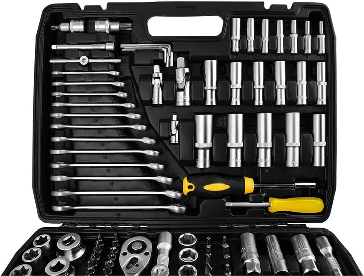 TOPEX Werkzeugkoffer 219-tlg: 1/2", 3/8", 1/4" Nüsse, Ratschen, Bits, Knarrenkasten, Für Kfz, Werkst