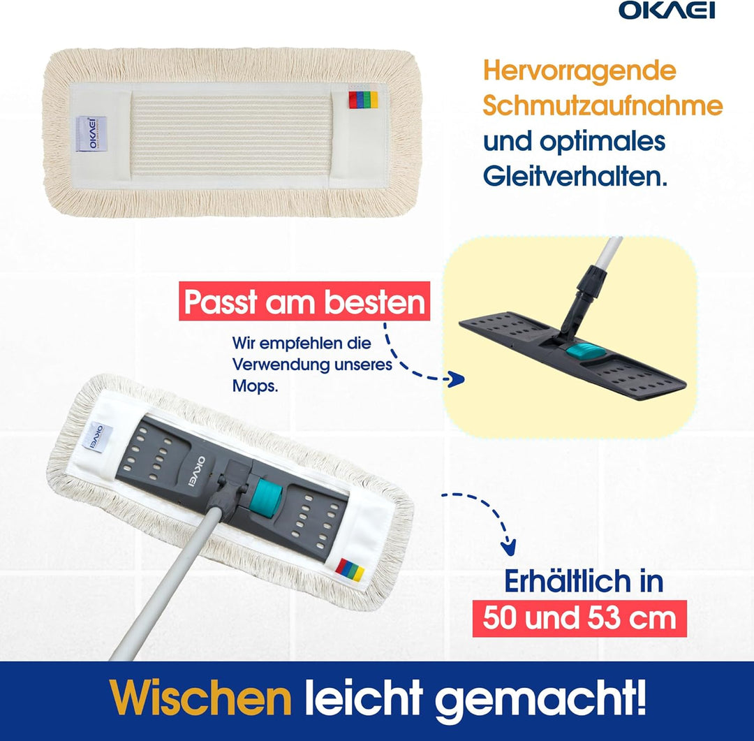 Okaei 5 Stück Wischmopp Bezug (50 cm) - Bodenwischer-Wischbezug zur Trocken- &amp; Nassreinigung - Boden