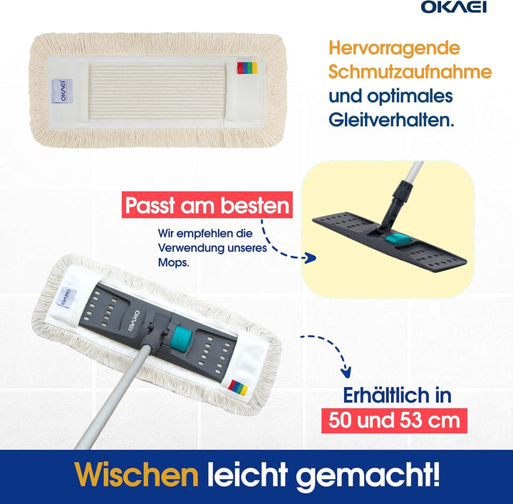 Okaei 5 Stück Wischmopp Bezug (50 cm) - Bodenwischer-Wischbezug zur Trocken- &amp; Nassreinigung - Boden