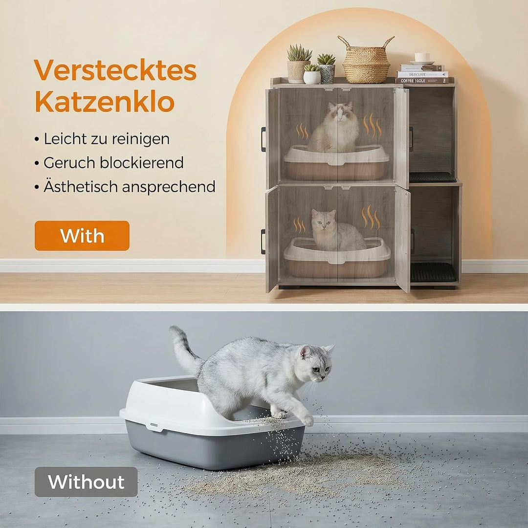 Katzenklo Schrank für 2 Katzen, Katzentoilette Schrank Zweistöckiger, Katzenklo Haus, Katzenhöhle Ho