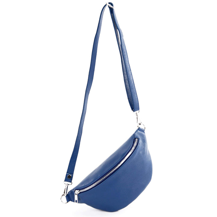 modamoda de - T211 - ital. Hüfttasche Bauchtasche Brusttasche Medium aus weichem Leder, Farbe:Blau,