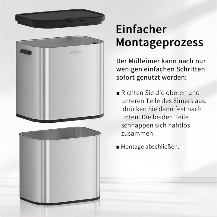 mVm Mülleimer Küche,60 Liter Treteimer,Mülltrennsystem, Abfalleimer Küche mit Inneneimer aus Kunstst
