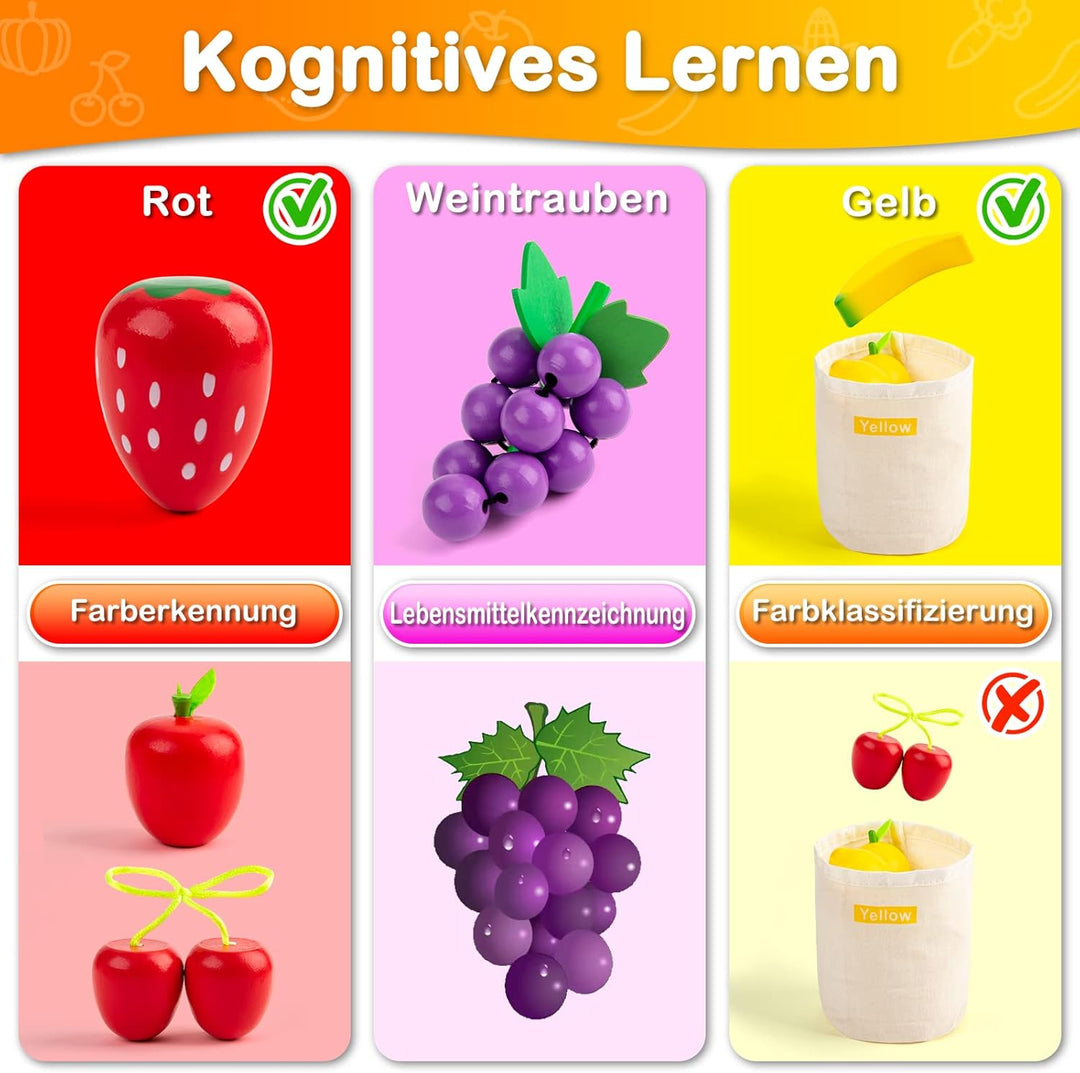 SEMKOTREE Kaufladen Zubehör Holz, Spiellebensmittel Kinderküche Zubehör, Kaufmannsladen Zubehör mit