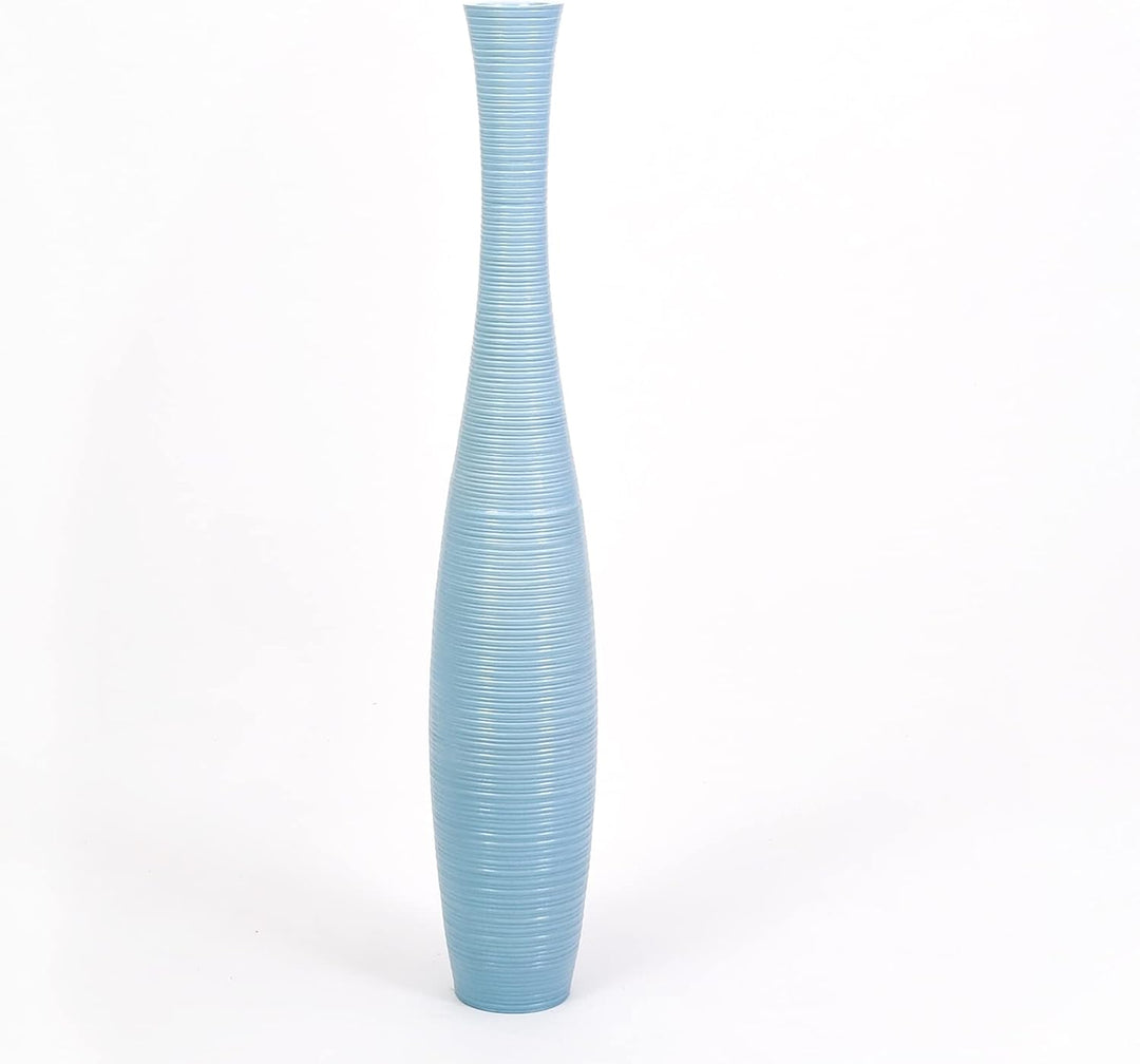 Leewadee Grosse Bodenvase für Dekozweige hohe Standvase Design Holzvase, Holz, 70 cm, Hellblau 70 cm