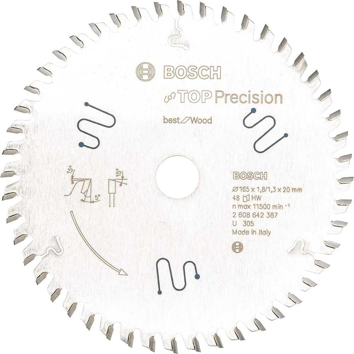 Bosch Professional Kreissägeblatt Top Precision Best für Multi Material 165 x 20 x 1,8 mm, 56, 26086