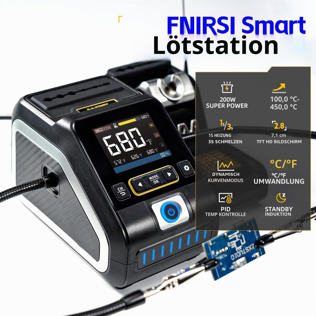 FNIRSI DWS-200 200W Digitale Lötstation Set mit 9 Lötspitzen (F210*3 & F245*6) sowie 2 Lötspitzenhal