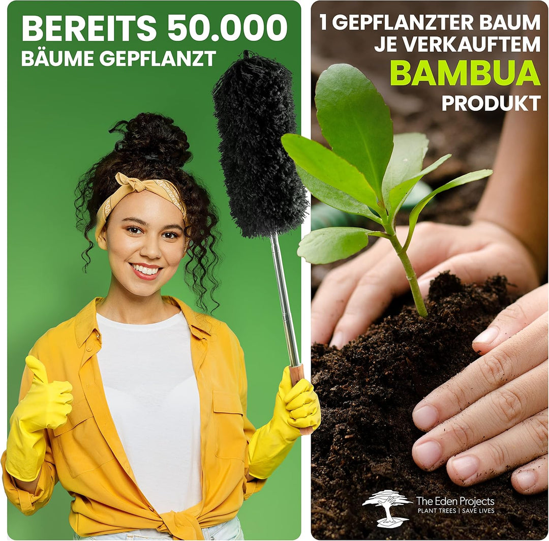 Staubwedel Teleskop - Effektiver Staubfänger mit speziellen Mikrofaser - Bambusgriff - Hergestellt a