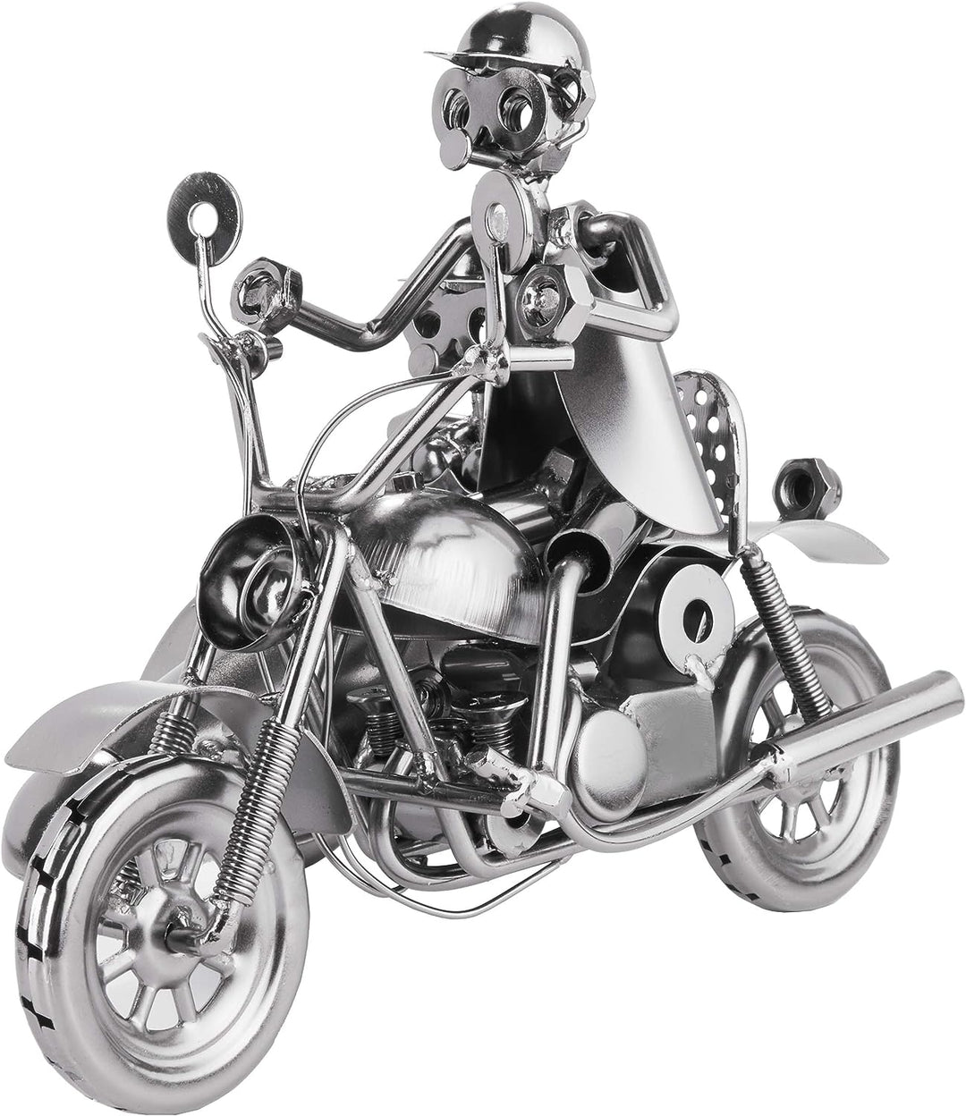 BRUBAKER Schraubenmännchen Motorrad mit Beiwagen - Handarbeit Eisenfigur Metallmännchen - 23 cm Meta